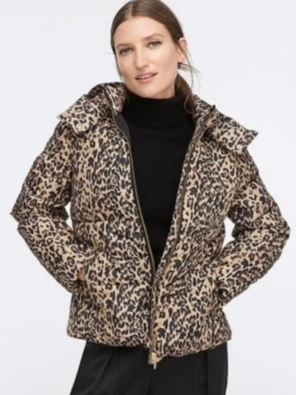 J. Crew Leopard Print Puffer Jacket, Size XS